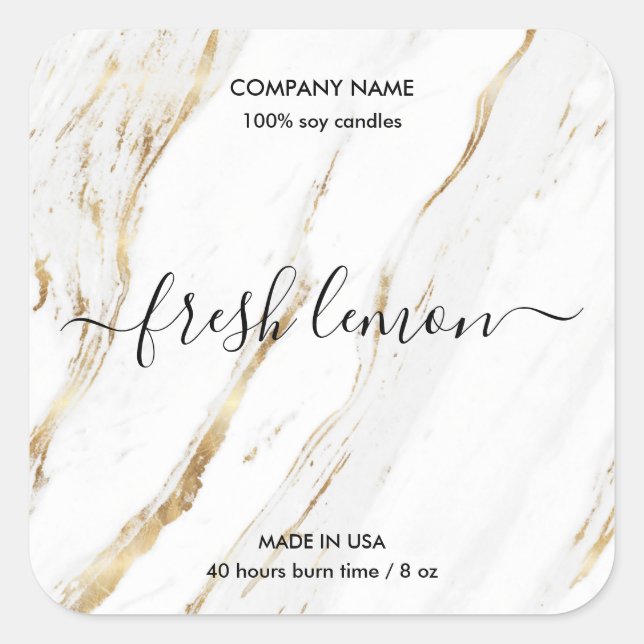 Candle label modern minimal white marble gold jar (Front)