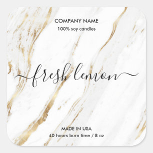 Candle label modern minimal white marble gold jar