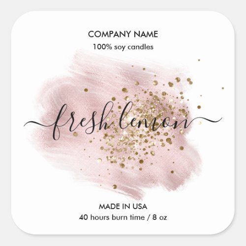 Candle label product blush pink gold jar label