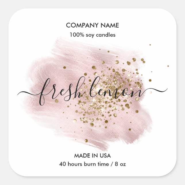 Candle label product blush pink gold jar label (Front)