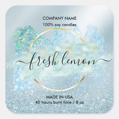 Candle label product label blue watercolor