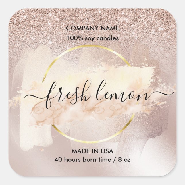 Candle label product label blush pink watercolor (Front)