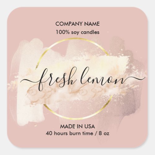 Candle label product label blush pink watercolor