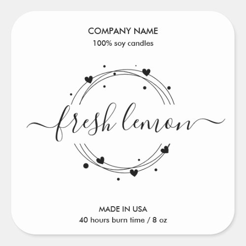 Candle label product label heart jar label