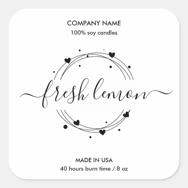 Candle label product label heart jar label (Front)