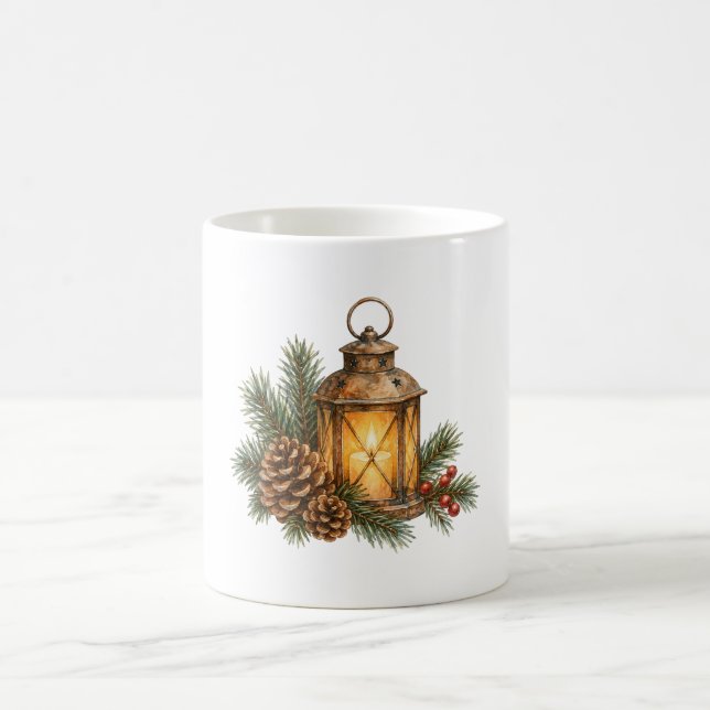 Candle Lantern and Pine Branches Coffee Mug (Center)