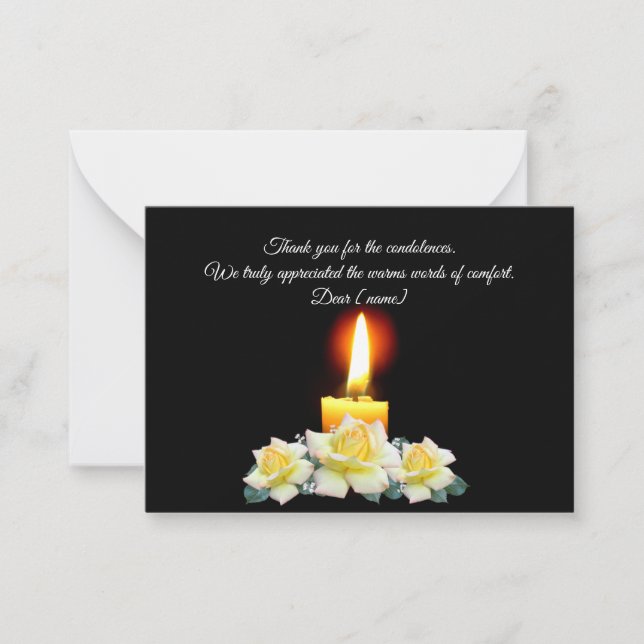Candle Light On Flower After Funeral Thank You Note Card (Front)