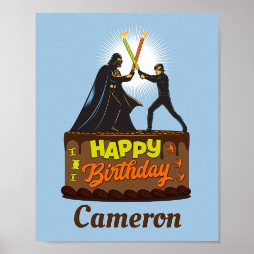 Candle Lightsaber Battle Birthday Cake Poster