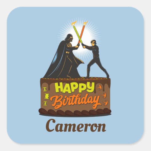 Candle Lightsaber Battle Birthday Cake Square Sticker