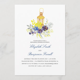 Candle Lit Lantern Blue Yellow Rehearsal Dinner Invitation