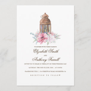 Candle Lit Lantern - Floral Watercolor Wedding Invitation