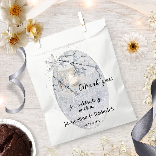 Candle Lit Lantern in Sparkling Snow Wedding  Favor Bag