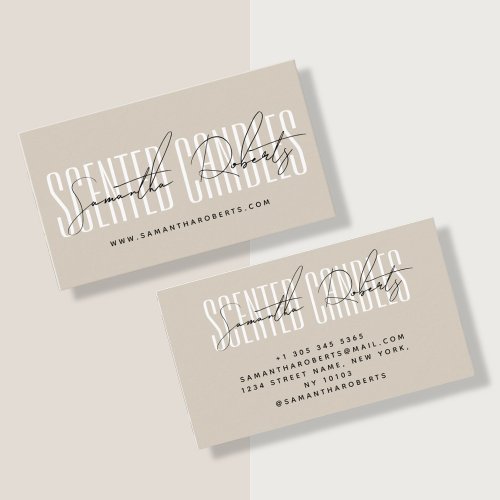 Candle maker modern typography script beige business card