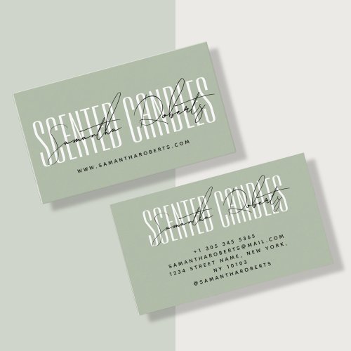 Candle maker modern typography script sage green business card