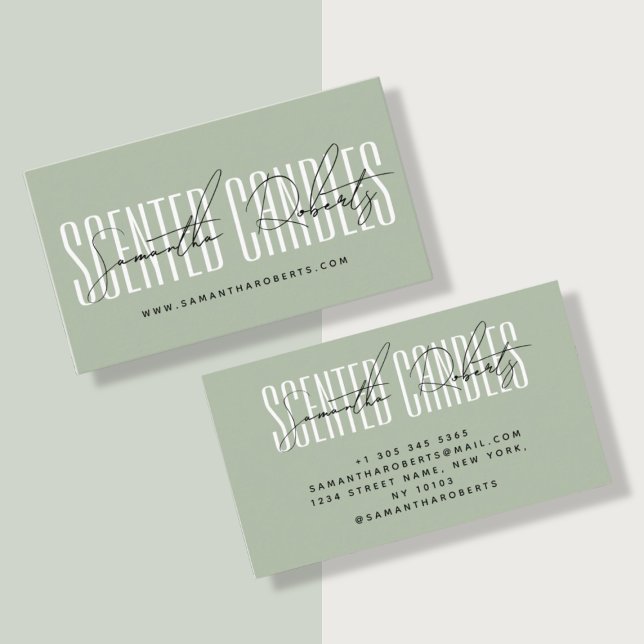 Candle maker modern typography script sage green business card (Creator Uploaded)