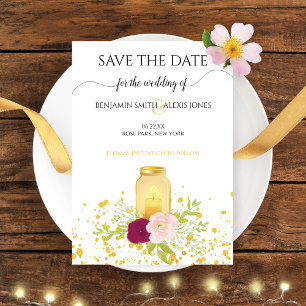 Candle Mason Jar Roses Wedding Save The Date
