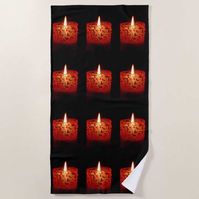 Candle on a black background beach towel (Front)