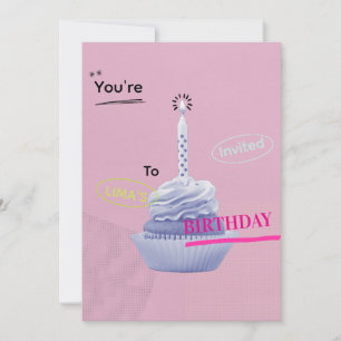 Candle on top of cupcake Birthday Invitation