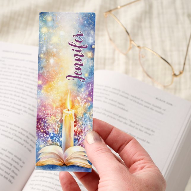 Candle Open Bible Starry Night Personalized Bookmarks (Hand)