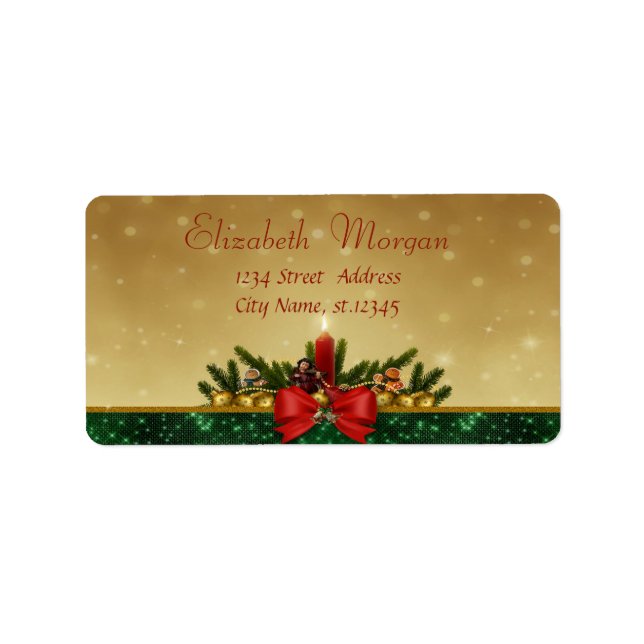 Candle,Pine Tree,Red Bow Holiday Label (Front)