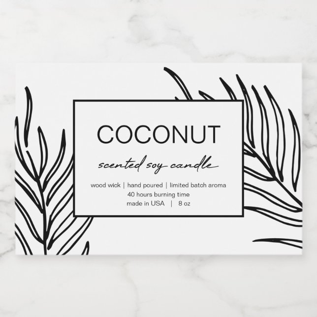 Candle Product Label Design Leaves Pattern (Single Label)