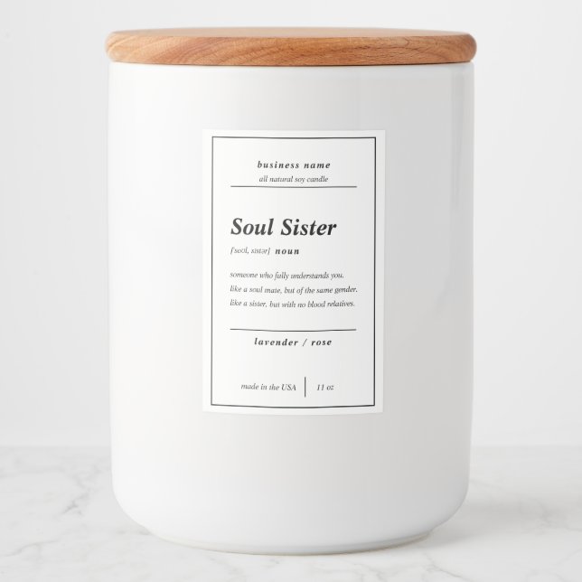 Candle Product Soul Sister Personalized Label  (Front)