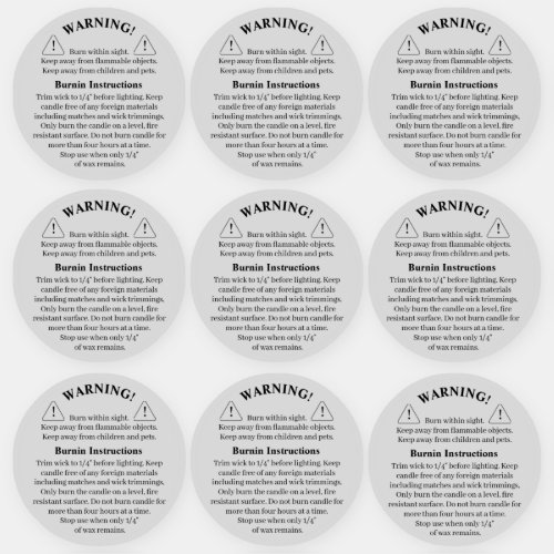 Candle Product Vinyl Transparent Warning Label