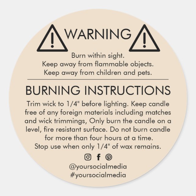 Candle Product Warning Label Design (Front)