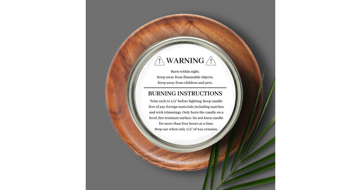 Candle Warning Label Modern Script Black White