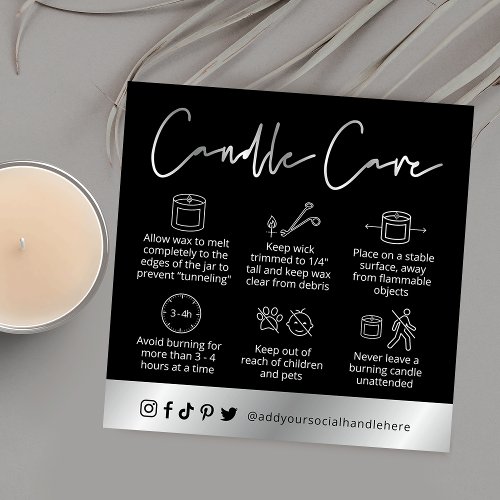 Candle Safety Guide Black  Silver Script Logo Square Business Card
