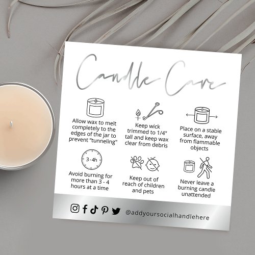 Candle Safety Guide Modern Silver Script Logo Square Business Card