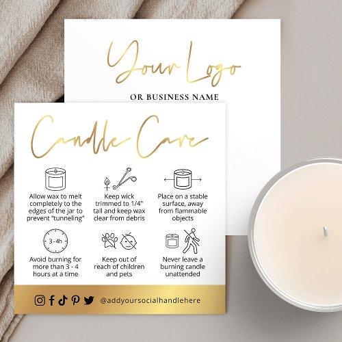 Candle Safety Instructions Guide White  Gold Card