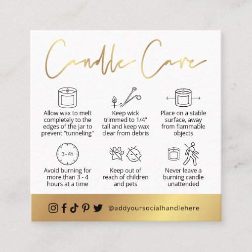 Candle Safety Instructions Guide White & Gold Card Zazzle