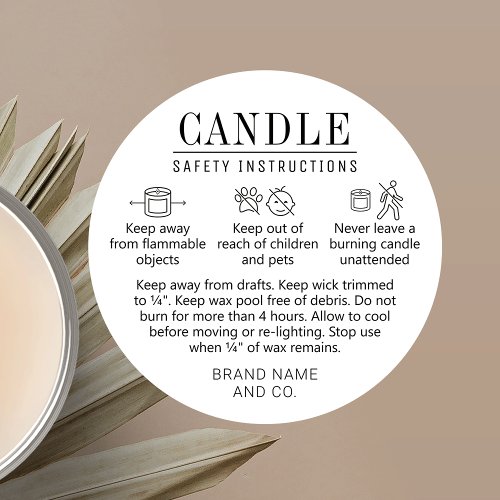 Candle Safety Label With Icons Simple Black White