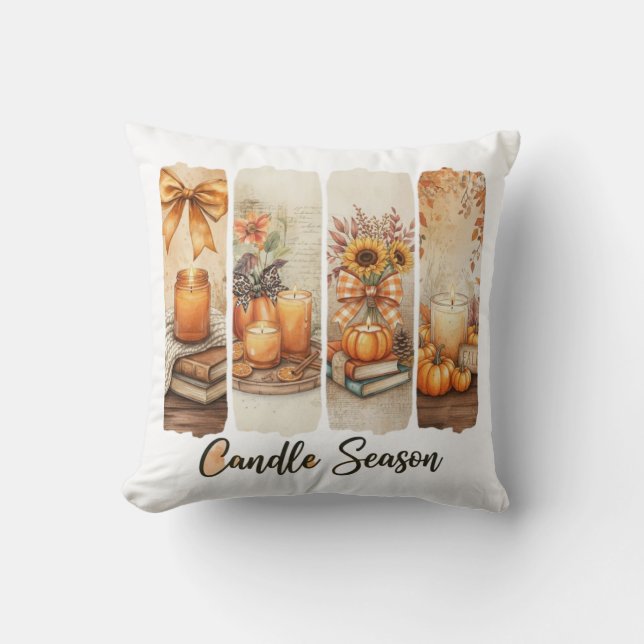 Candle Season Cozy Autumn Decor Throw Pillow (Front)