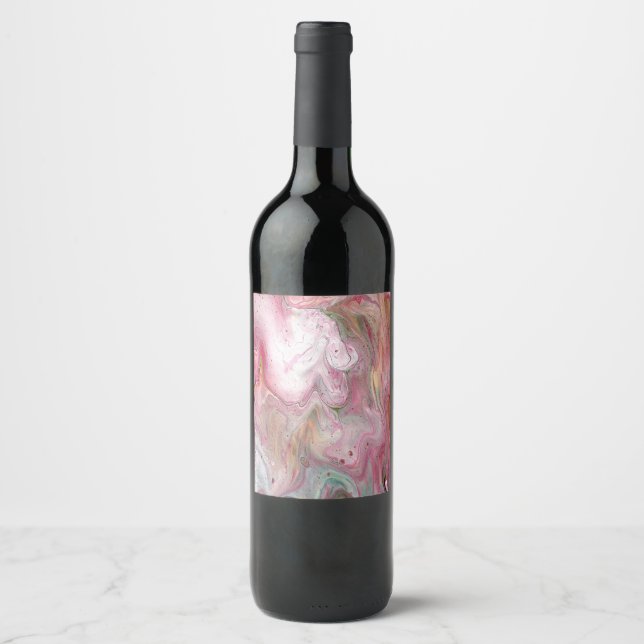 Candle Soft Pink Green Abstract Wine Bottle Label (Front)