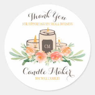 Candle Soy Wax Homemade Craft Thank You Classic Round Sticker