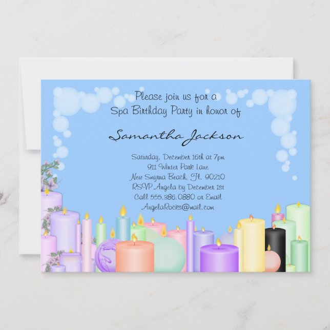 Candle Spa Birthday Party Invite (Front)
