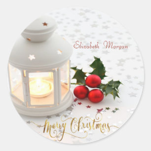 Candle, Stars Holiday  Classic Round Sticker
