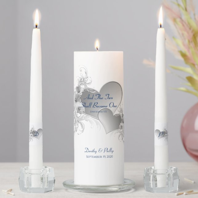 Candle Unity Set-Two Hearts Become One-Navy Script (In Situ)