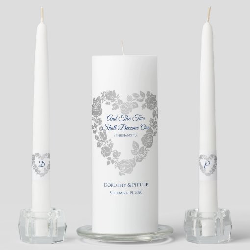 Candle Unity Set-Two Shall Become One-Navy Script | Zazzle