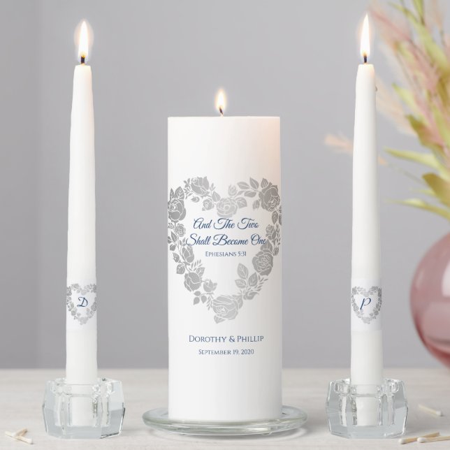 Candle Unity Set-Two Shall Become One-Navy Script (In Situ)