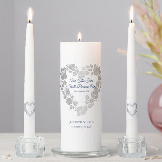 Candle Unity Set-Two Shall Become One-Navy Script (In Situ)