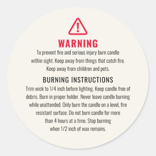 Candle Warning and Burning Instructions Label