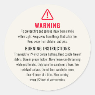 Candle Warning and Burning Instructions Label