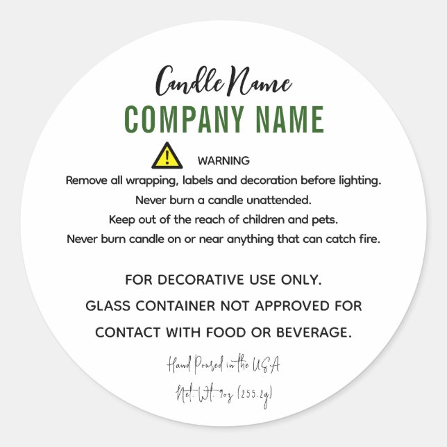Candle Warning Instruction Classic Round Sticker (Front)