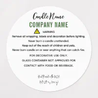 Custom Printed Bottle Adhesive Print Waterproof Candle Warning