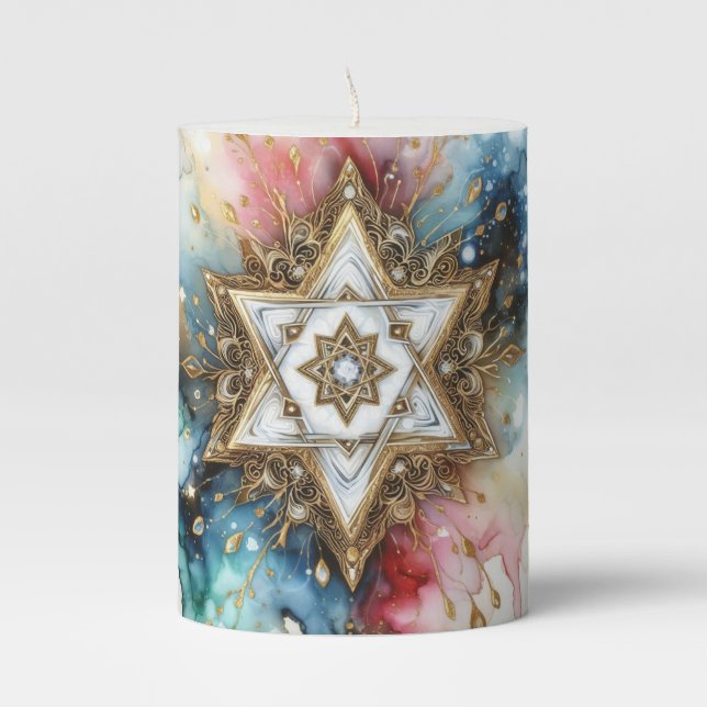 Candle White Gold Star Of David Abstract Watercolo (Front)