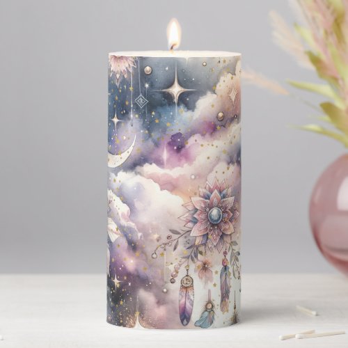 Candle with a Celestial Boho Design