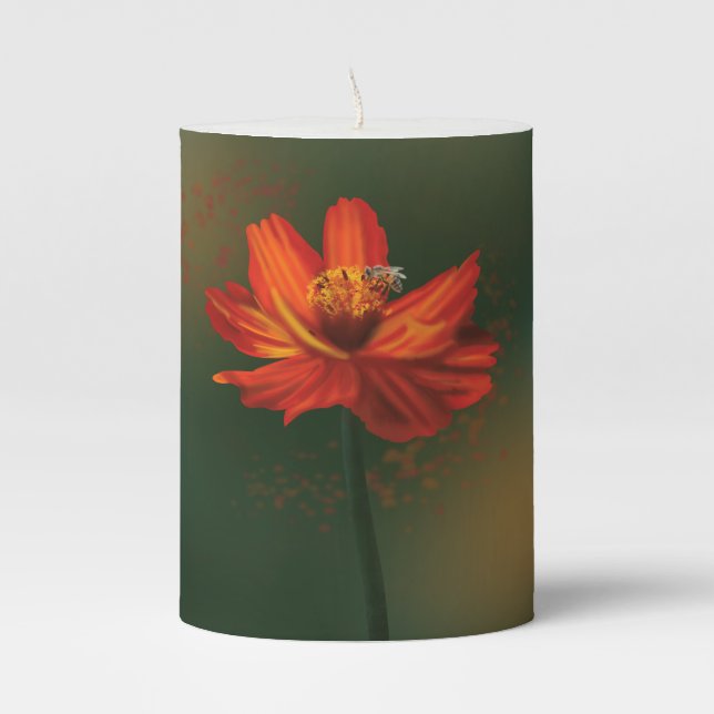 Candle with orange flower and bee (Front)